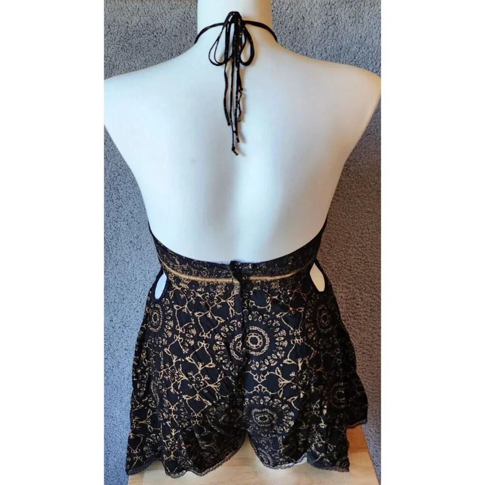 Intimately Free People Women's High Halter Neck‎ Romper Playsuit Side Cutouts L